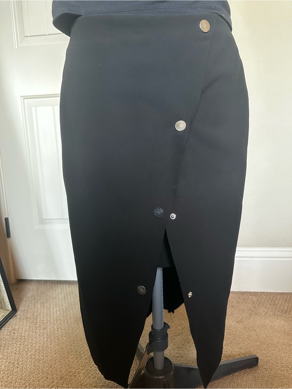 Topshop Black Midi Pencil Skirt with Button Detail